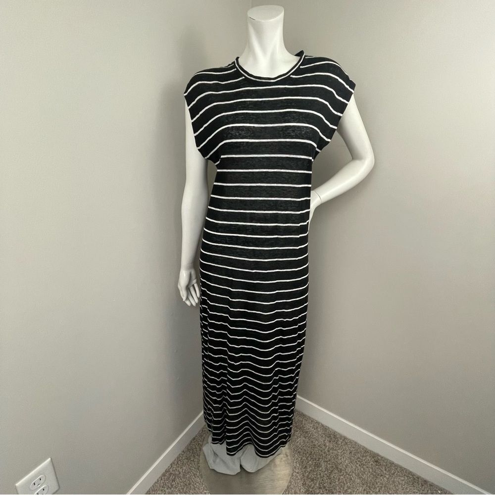 IRO Molly 100% Linen Black & White Stripe Sheer Maxi Dress